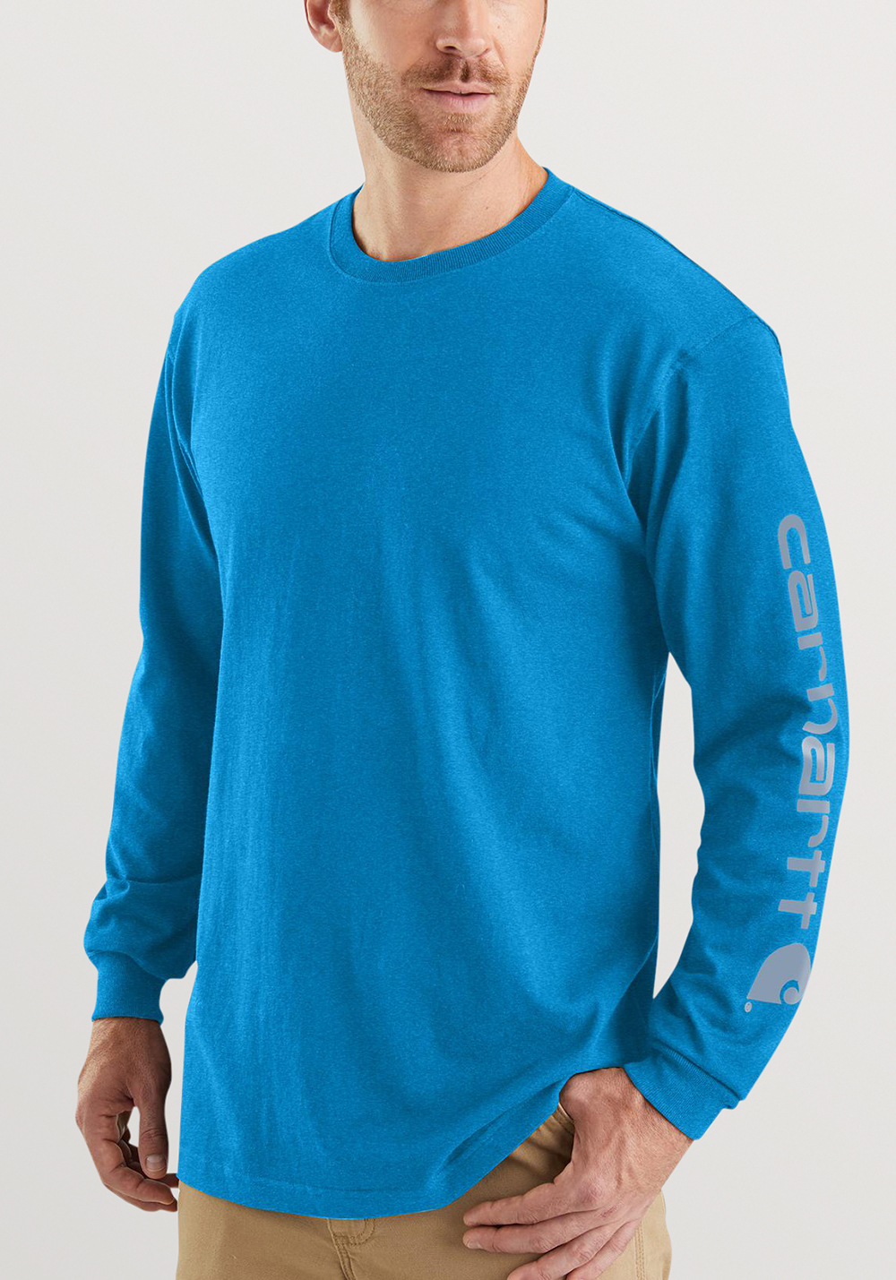 Mens Carhartt Long Sleeve Graphic Logo T-Shirt Marine Blue Heather