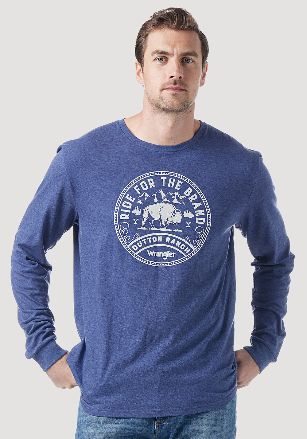 Mens Wrangler Yellowstone Long Sleeve T-Shirt Denim Heather