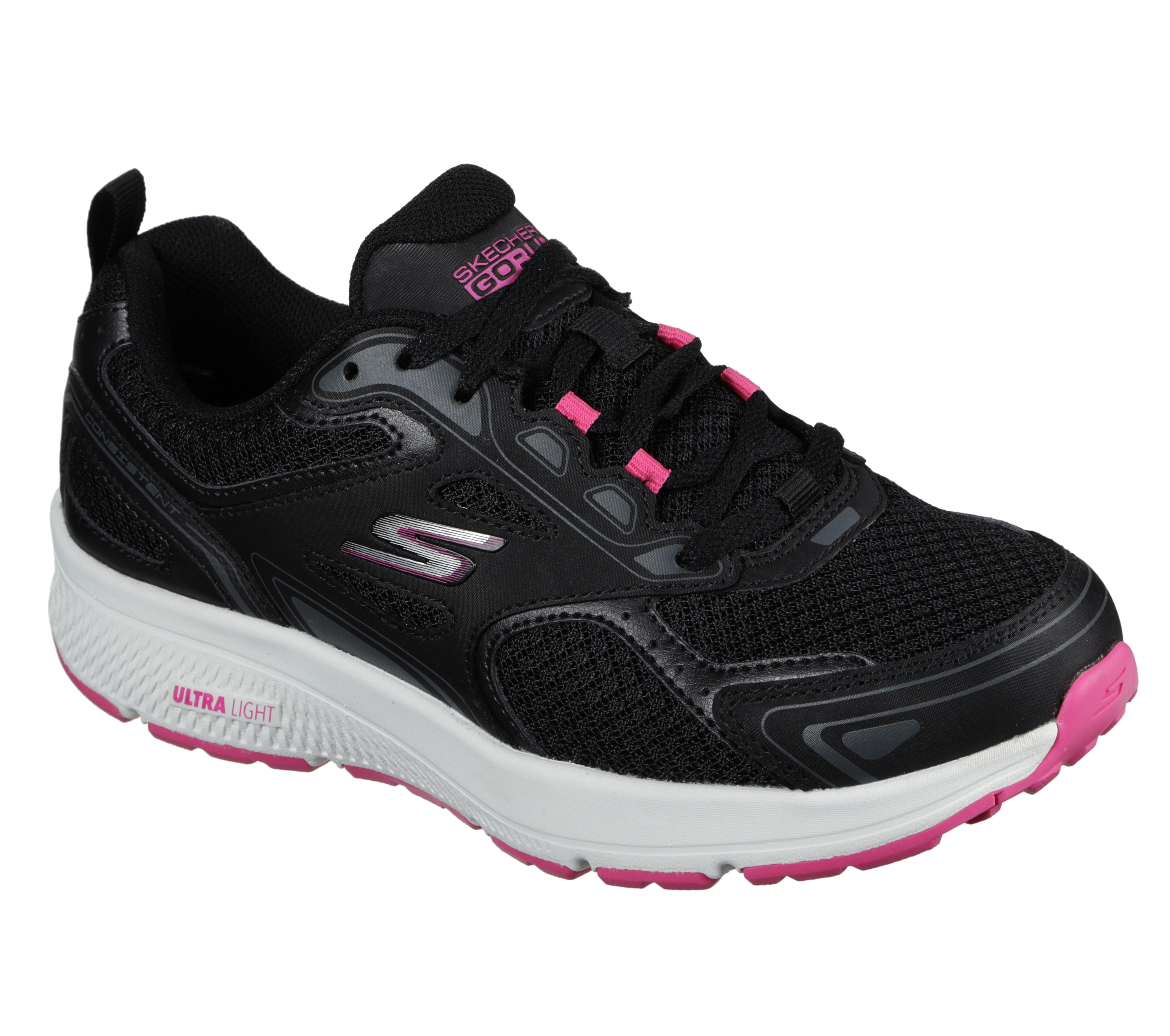 Skechers Women's GOrun Consistent Running Shoes, Black/Pink, 8.5