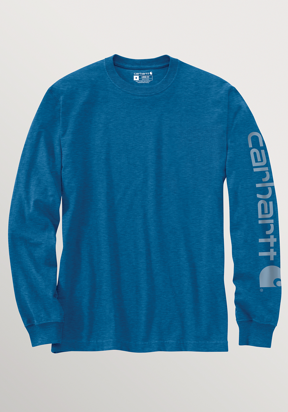 Blue Carhartt Sleeve Mens Marine Logo Graphic Heather Long T-Shirt