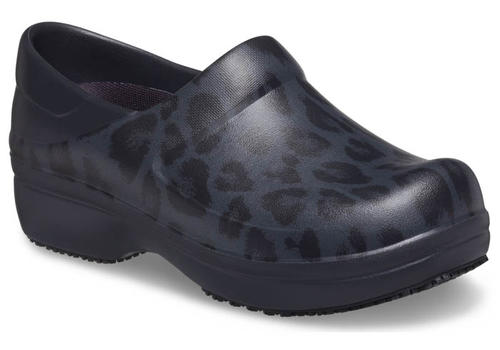 Womens Crocs Neria Pro II Slip Resistant Black/Leopard
