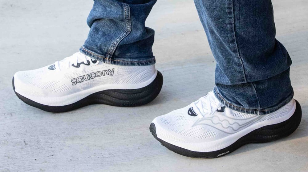 Men's Saucony Ride 19 Runner sneaker in white.