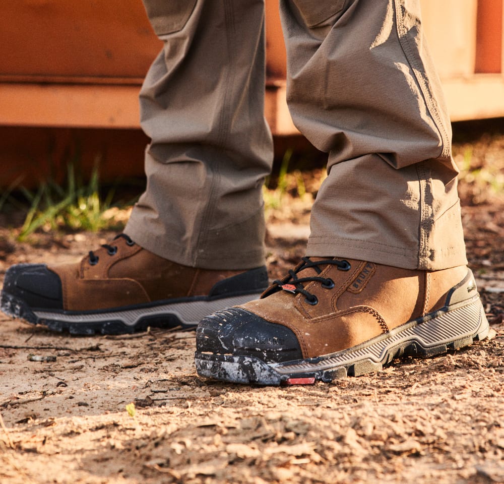 Men's Brunt Workwear 6 Inch Waterproof Composite Toe Perkins in brown.