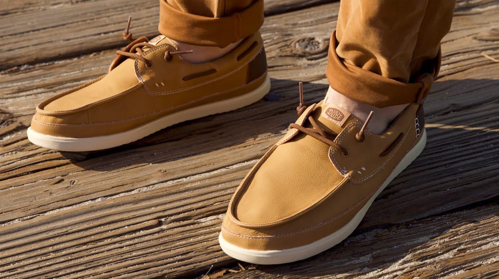 Men's Hey Dude Harbor Lo Classic loafer in tan.
