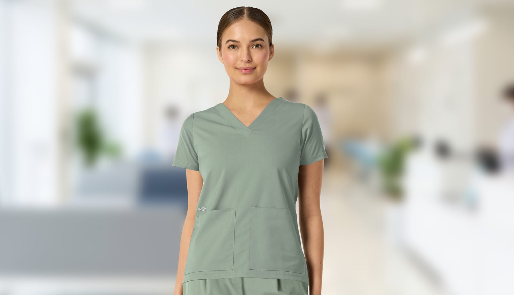Women's Parkley Astrid V Neck scrub top in light green.