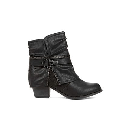 Women's fashion heeled ankle boot in black.