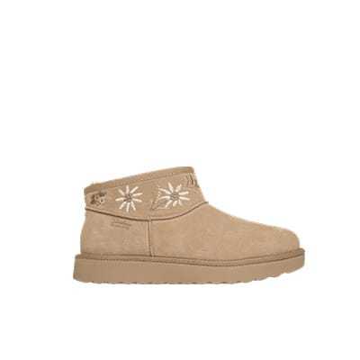 A women's bootie in tan suede.