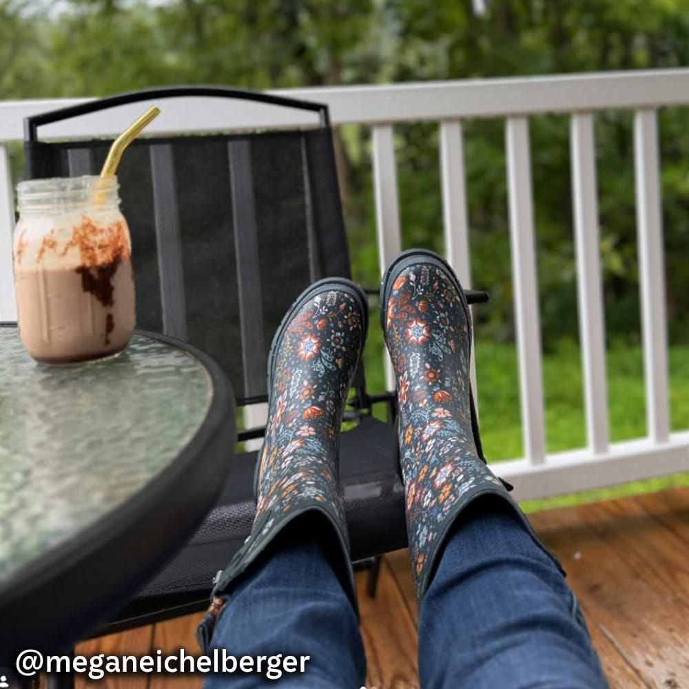 Someone's on a deck with their feed up wearing Women's Western Chief Garden Play Rain Boot in floral print @meganeichelberger. Shop this style.