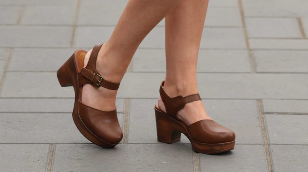Women's Boc Natasha heeled platform clog in brown.