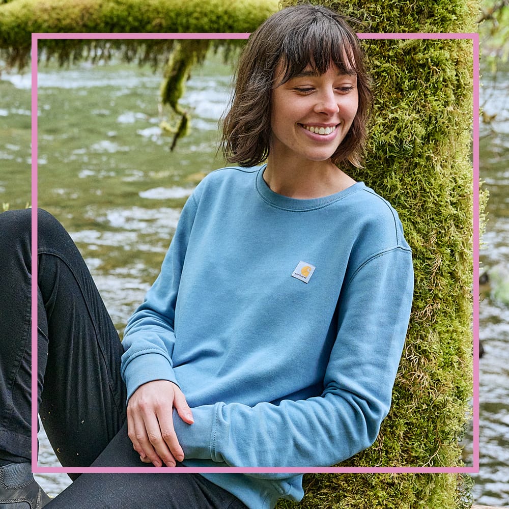 Featured style: Women's Carhartt Tencelgäó Relaxed Fit French Terry Sweatshirt in blue.