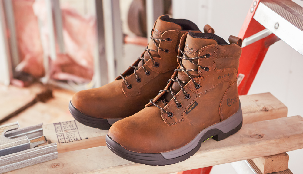 Featured style: Women's Chippewa 6 Inch Waterproof Composite Toe Eh Fabricator boot in brown.