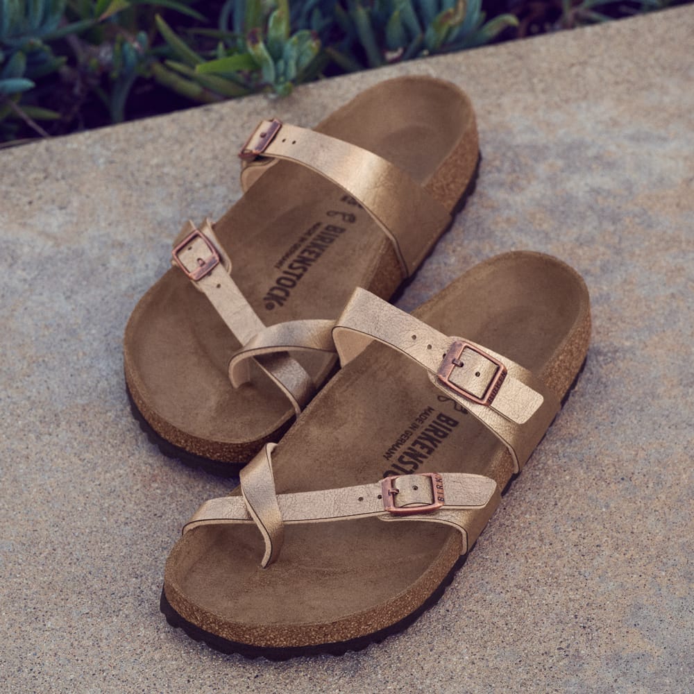 Featured style: Women's Birkenstock Mayari in metallic.