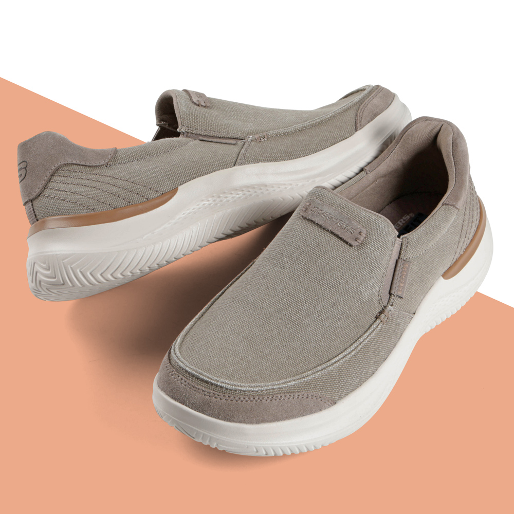 Featured style: Men's Skechers Hasting Vigo slip-on shoe in grey.