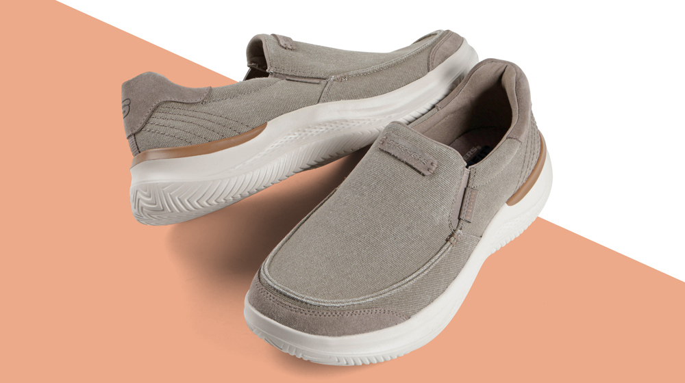 Featured style: Men's Skechers Hasting Vigo slip-on shoe in grey.