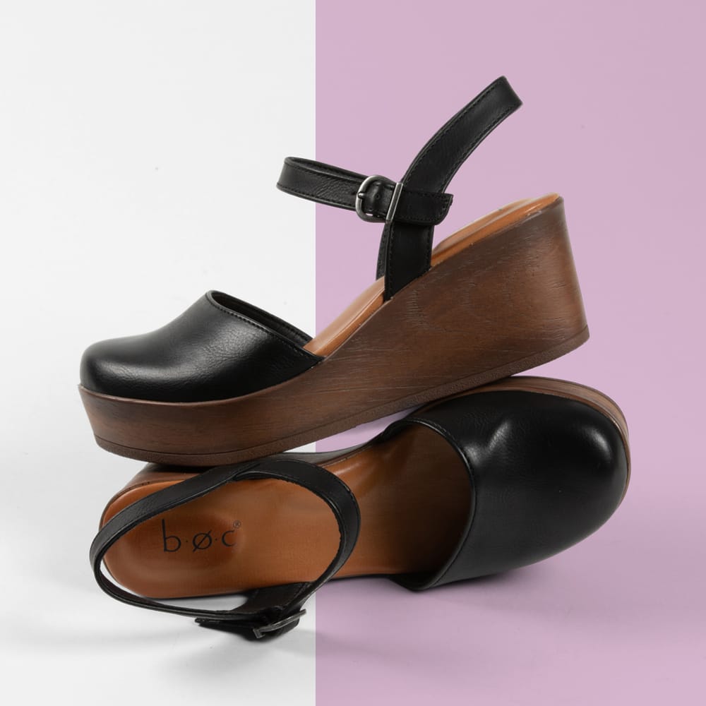 Featured Style: Women's Boc Dalia wedge sandal in black.