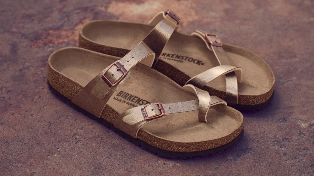 Featured style: Women's Birkenstock Mayari in metallic.