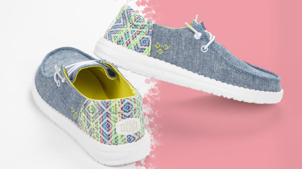 Featured Style: Women's Hey Dude Wendy Funk Surf Baja loafer in blue.