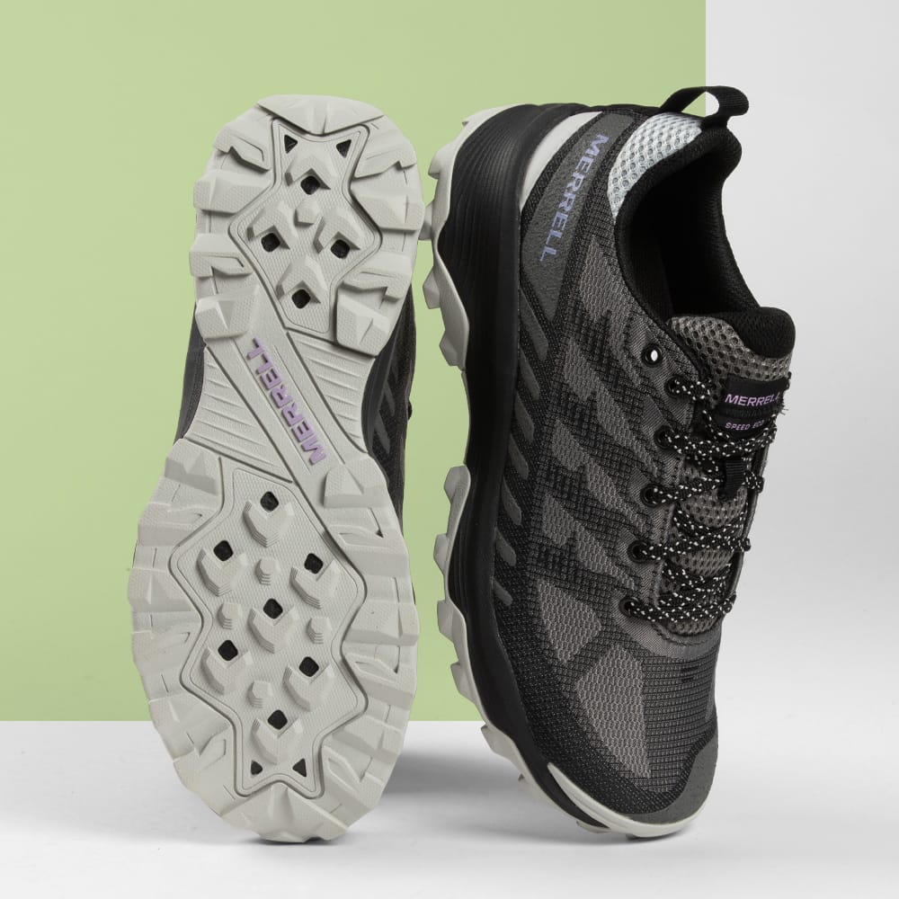 Featured style: Women's Merrell Speed Eco Trail low hiker in grey.
